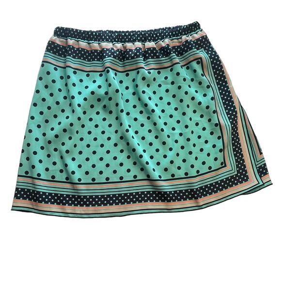 Zara Scarf Skirt Womens Medium Silky Teal Navy Polka Dot Mixed Print Trafaluc - Picture 3 of 7